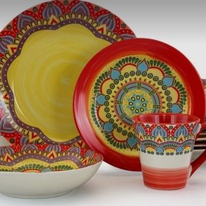 elama zen blue mozaik 16 piece luxurious stoneware dinnerware set